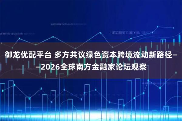 御龙优配平台 多方共议绿色资本跨境流动新路径——2026全球南方金融家论坛观察